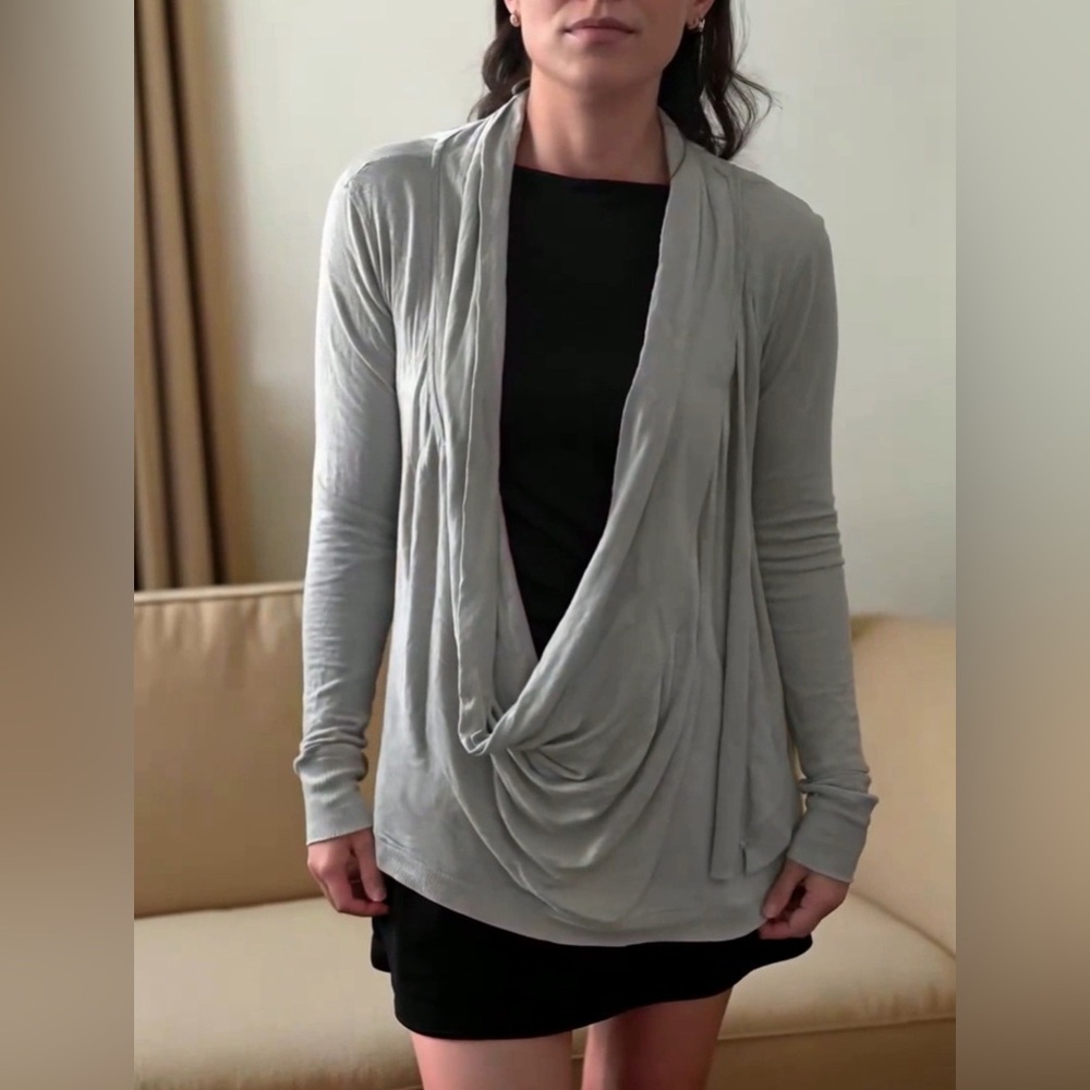 LA Made Draped Shawl Cardigan Supima Cotton | Light Gray | Size M - Picture 3 of 13